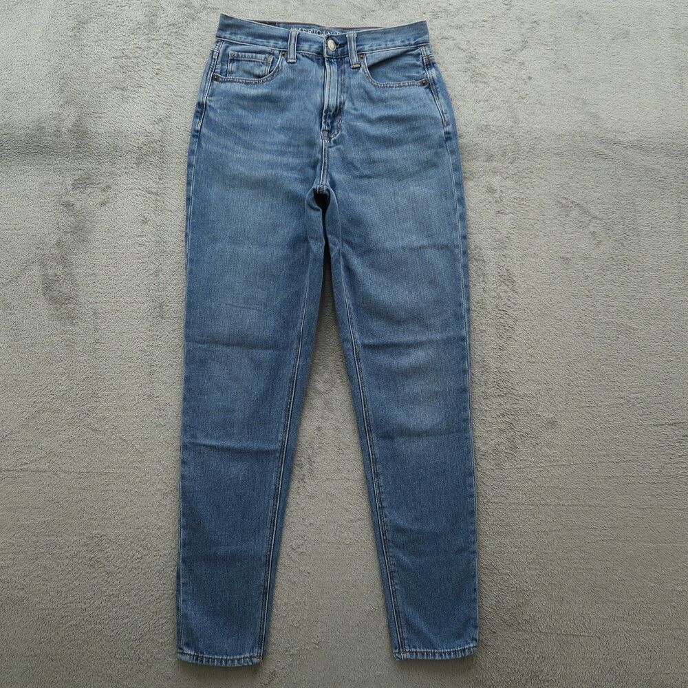 American Eagle Mom Jeans Women's Size 00R Blue High-Rise Denim Pants 27" Inseam